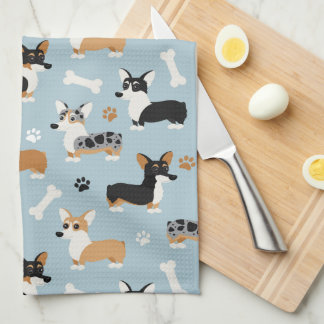 Corgi-Muster Blau Geschirrtuch