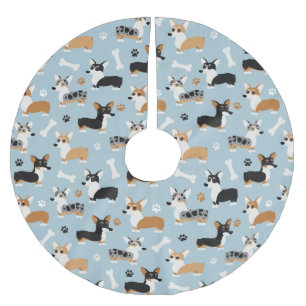 Corgi-Muster Blau Polyester Weihnachtsbaumdecke