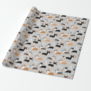 Corgi-Muster Grau Geschenkpapier