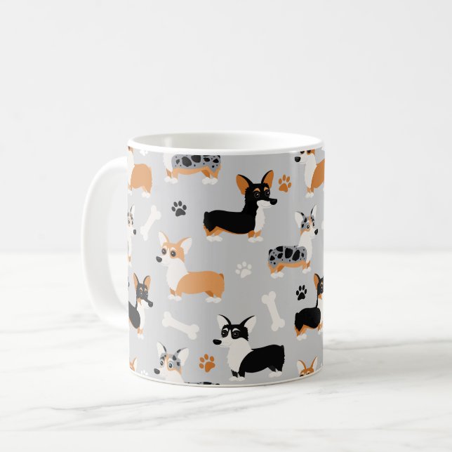 Corgi-Muster Grau Kaffeetasse (Vorderseite Links)