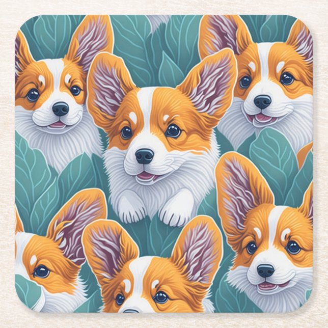 Corgi-Muster Rechteckiger Pappuntersetzer (Vorderseite)