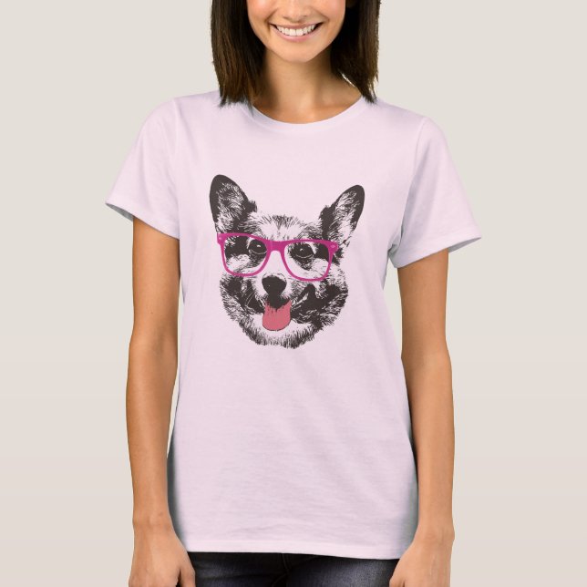 Corgi-Nerdy HundeHipster T-Shirt (Vorderseite)