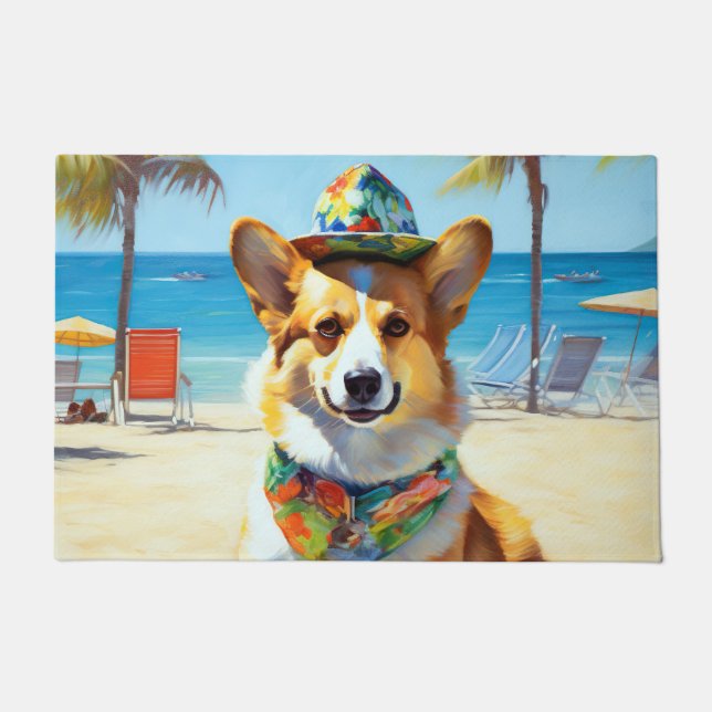 Corgi on Beach, Sommergeschenk für Hundefreunde Fußmatte (Vorderseite)