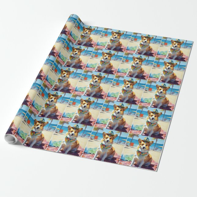 Corgi on Beach, Sommergeschenk für Hundefreunde Geschenkpapier (Ungerollt)