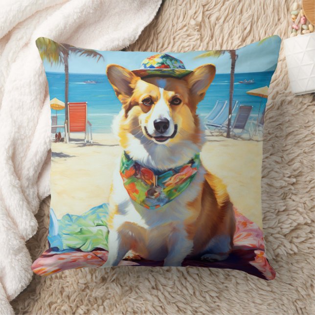 Corgi on Beach, Sommergeschenk für Hundefreunde Kissen (Decke)