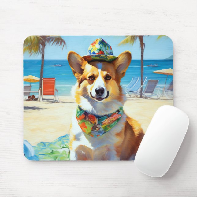 Corgi on Beach, Sommergeschenk für Hundefreunde Mousepad (Mit Mouse)