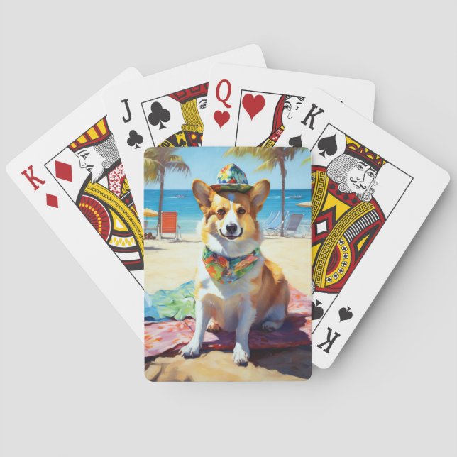 Corgi on Beach, Sommergeschenk für Hundefreunde Spielkarten (Rückseite)