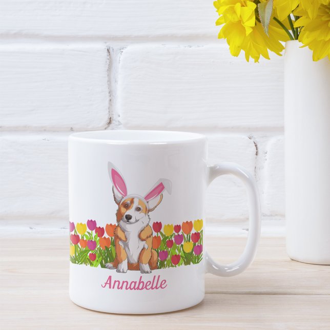 Corgi Osterfest Sonnige Blume Niedlich Personalisi Kaffeetasse (Von Creator hochgeladen)