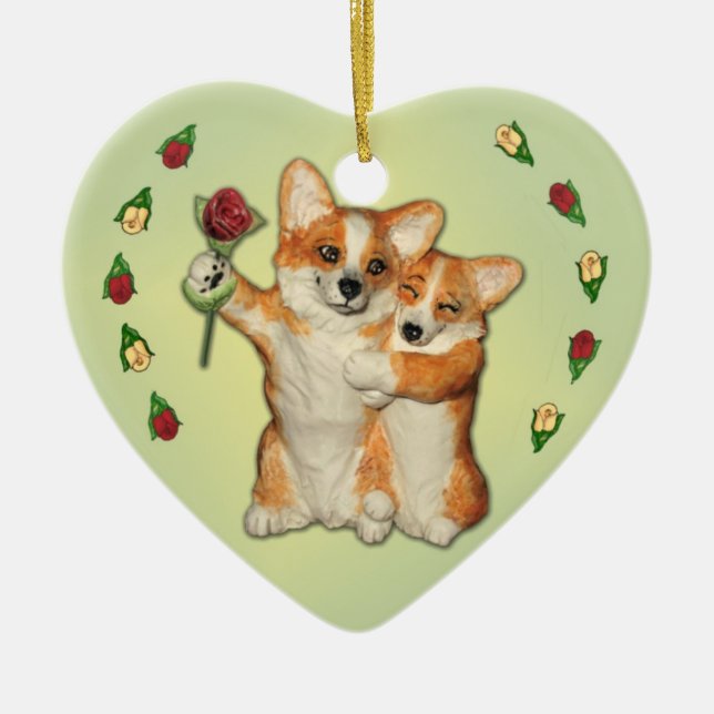 "Corgi-Paare" Corgi-Verzierung Keramik Ornament (Vorne)