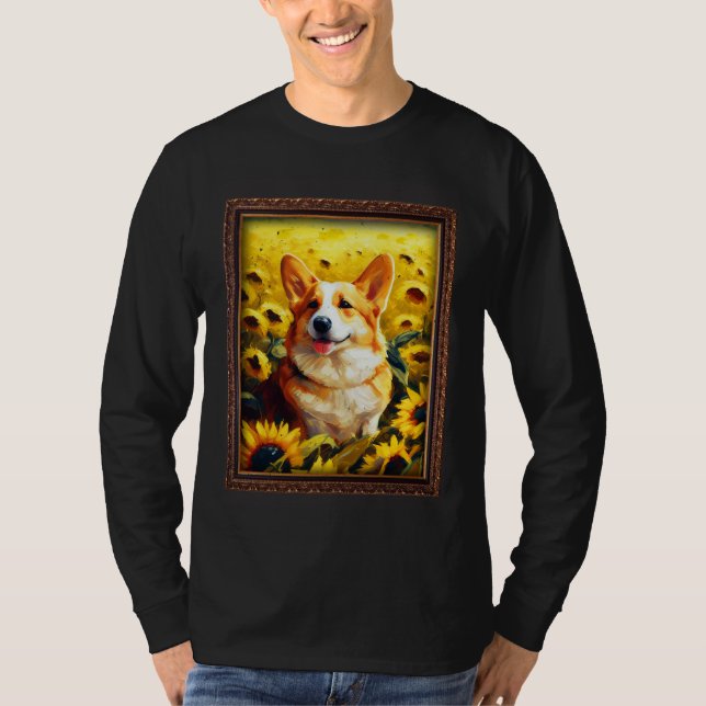 Corgi Painting Sunflower Flower Mom Women Floral   T-Shirt (Vorderseite)