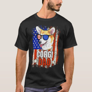 Corgi Papa 4. Juli Amerikanische Flagge Brille Hun T-Shirt