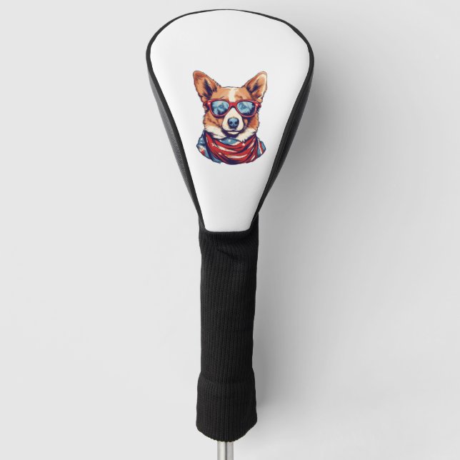 Corgi Patriotic Dog USA Flag Golf Headcover (Vorderseite)