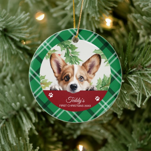 Corgi Personalisiert Erste Weihnachten Keramik Ornament (Baum)