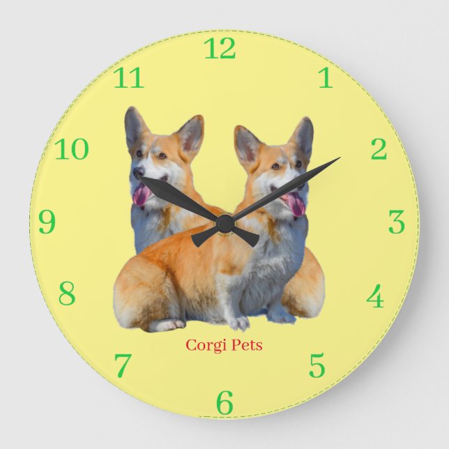 Corgi Pets Große Wanduhr (Vorderseite)