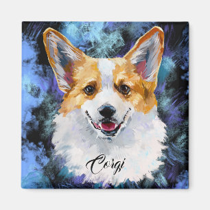Corgi Portrait auf Abstrakt Magnet