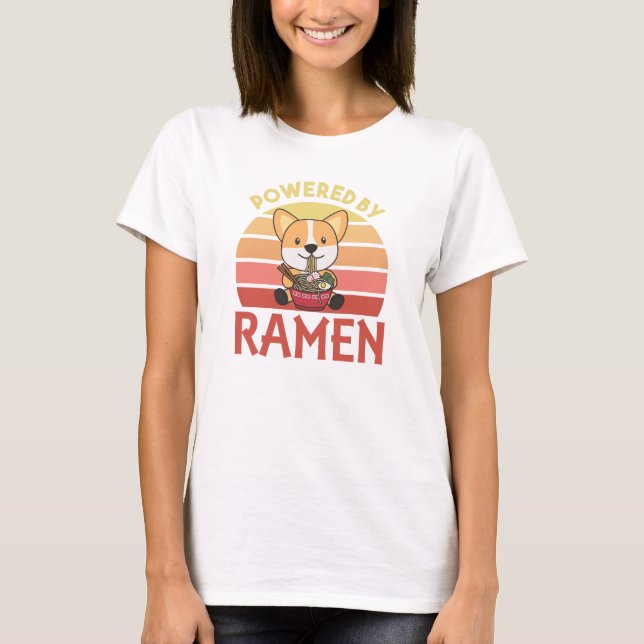 Corgi Powered by Ramen Niedlich Kawaii Noodle Hund T-Shirt (Vorderseite)