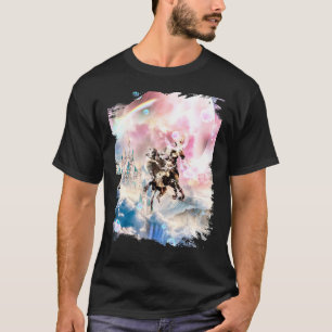 Corgi-Pug reitet auf Einhorn-Roboter im Weltraum T-Shirt