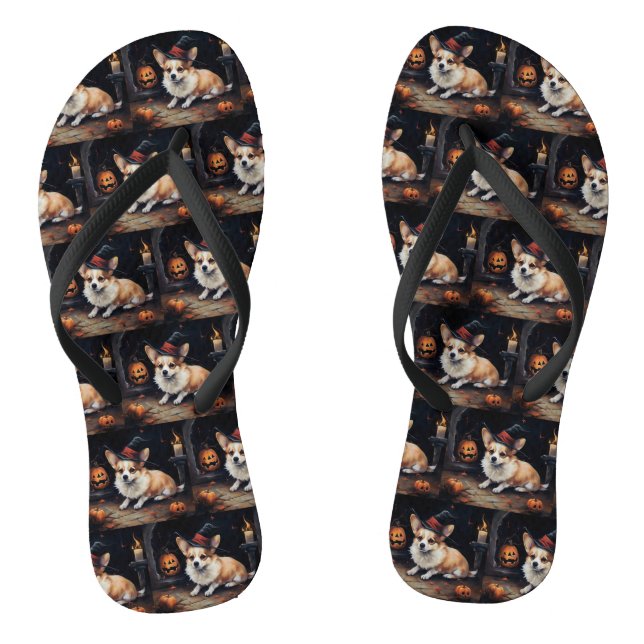 Corgi Pumpkins Halloween Beängstigend Flip Flops (Fußbett)