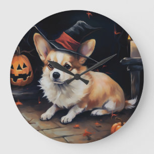 Corgi Pumpkins Halloween Beängstigend Große Wanduhr