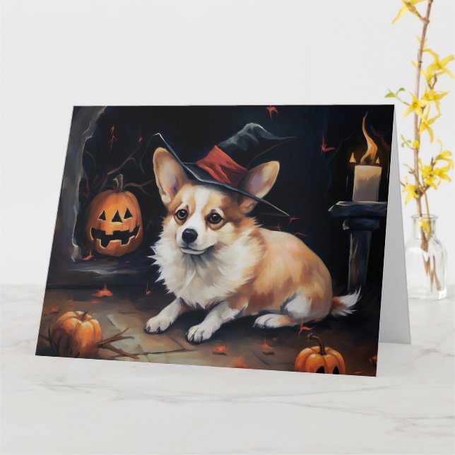 Corgi Pumpkins Halloween Beängstigend Karte (Gelbe Blume)