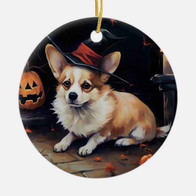Corgi Pumpkins Halloween Beängstigend Keramik Ornament (Vorne)