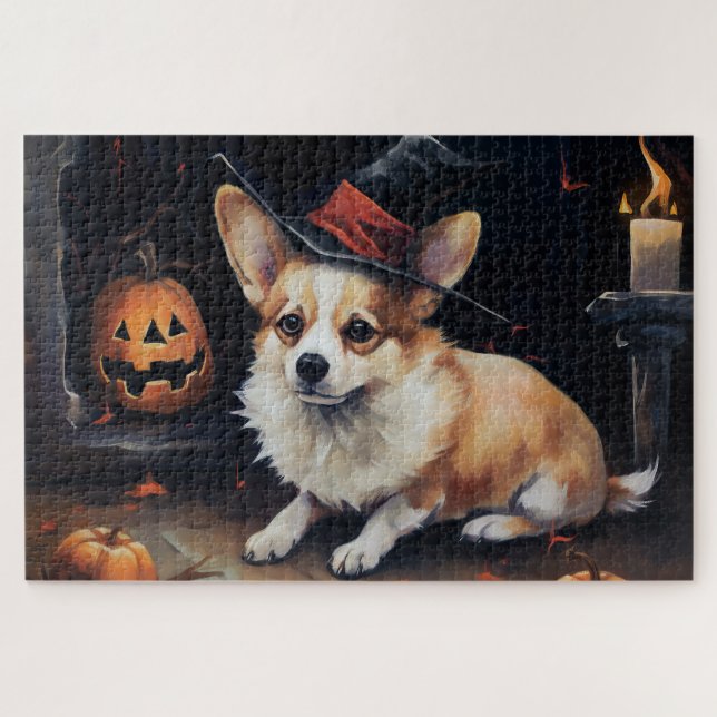 Corgi Pumpkins Halloween Beängstigend Puzzle (Horizontal)