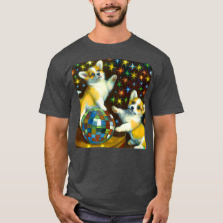 Corgi Puppies Dance Disco Niedlich Dog Vintager 70 T-Shirt