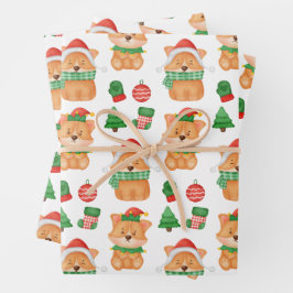 Corgi Puppy Dog Elf Weihnachtsfest Frohe Weihnacht Geschenkpapier Set