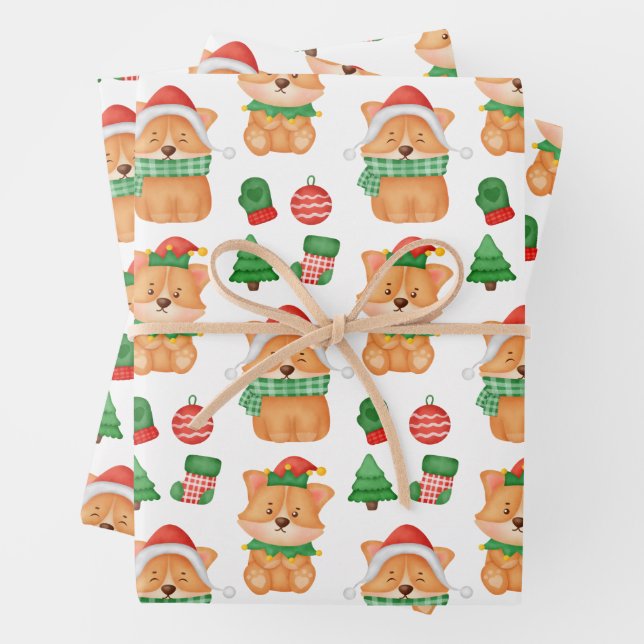Corgi Puppy Dog Elf Weihnachtsfest Frohe Weihnacht Geschenkpapier Set (Beispiel)