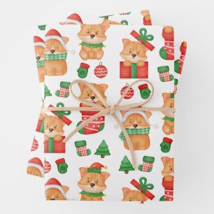 Corgi Puppy Dog Niedlich Festlicher Elf Weihnachte Geschenkpapier Set