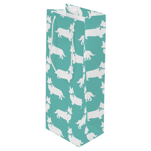 Corgi Puppy Dog Pembroke Welsh Wine Geschenktasche Geschenktüte Für Weinflaschen (Vorderseite Schrägansicht)