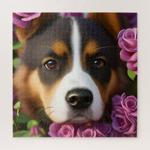 Corgi Puppy in lila Rose Puzzle