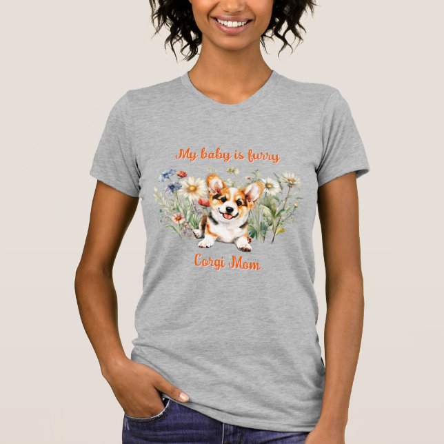 Corgi Puppy in Wildblumen mit benutzerdefinierter  T-Shirt (Vorderseite)