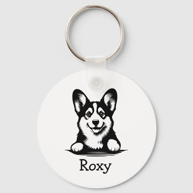 Corgi Puppy Personalisiert Theme Schlüsselanhänger (Vorderseite)