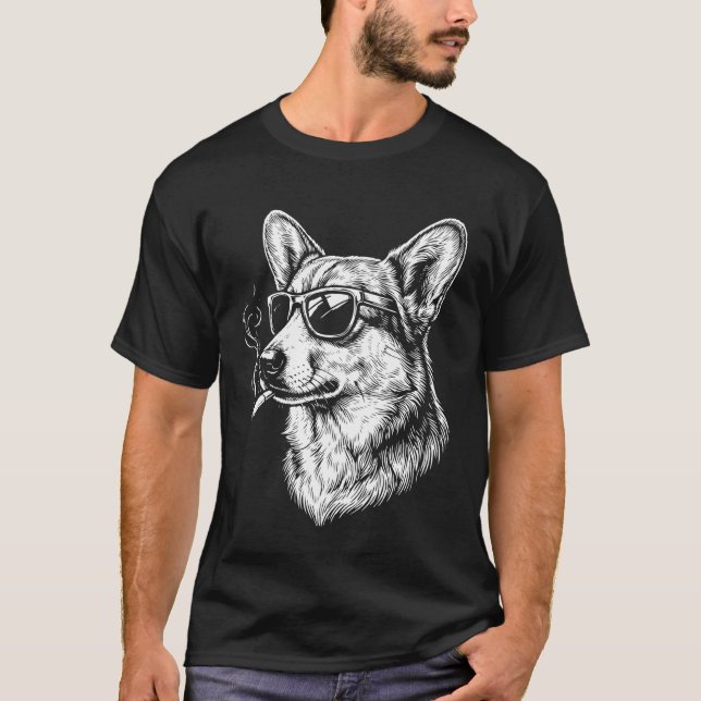Corgi raucht Zigarette Langarm T-Shirt (Vorderseite)