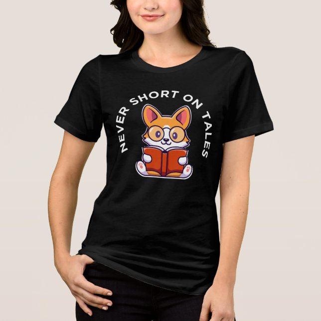 Corgi Reading a Book Funny Pub Tri-Blend Shirt (Vorderseite)
