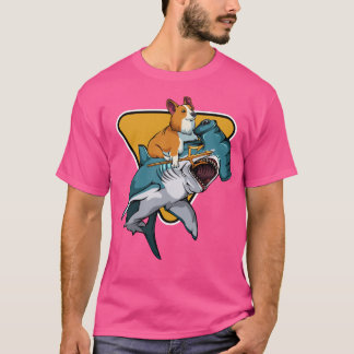Corgi Reiten Ein Hammerhead Hai Hunde Welpen Besit T-Shirt