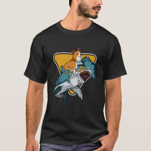 Corgi Reiten Ein Hammerhead Hai Hunde Welpen Besit T-Shirt