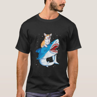 Corgi-Reitender-Hai-Toller-Hunde-Liebhaber-Geschen T-Shirt