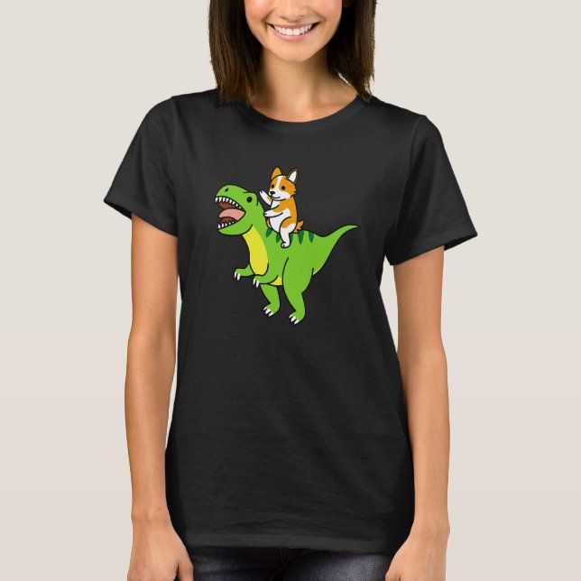 Corgi-Reitender Rex-Dinosaurier-Hund T-Shirt (Vorderseite)