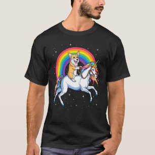 Corgi-Reitendes-Einhorn-Mädchen-Kinder-Regenbogen- T-Shirt