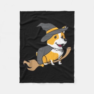 Corgi reitet auf Besenstiel Lustiger Halloween-Hun Fleecedecke