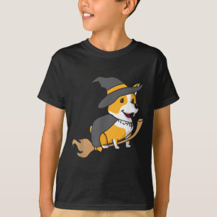 Corgi reitet auf Besenstiel Lustiger Halloween-Hun T-Shirt