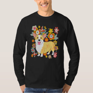 Corgi Retro 60er 70er Jahre Vibe Flower Peace Sign T-Shirt
