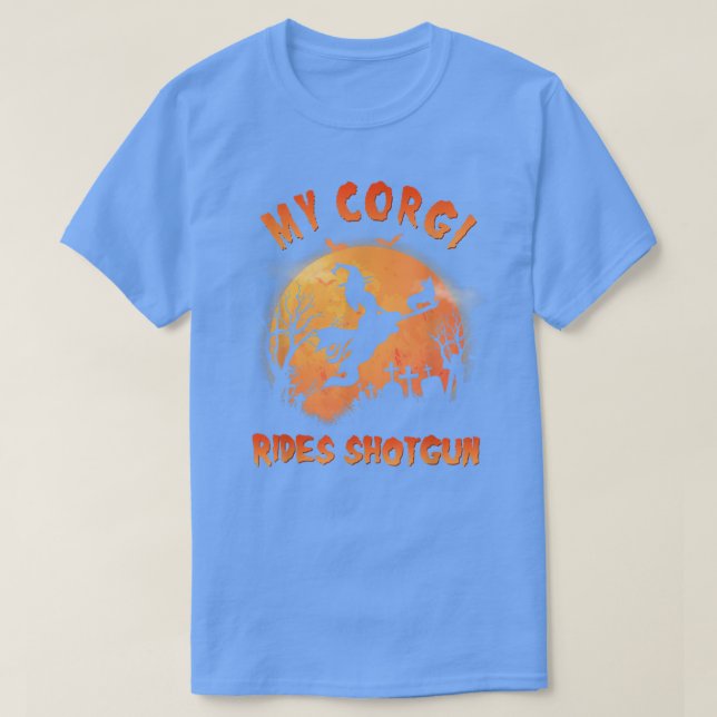 Corgi Rides Shotgun Funny Corgi Dog Lover Hallowee T-Shirt (Design vorne)