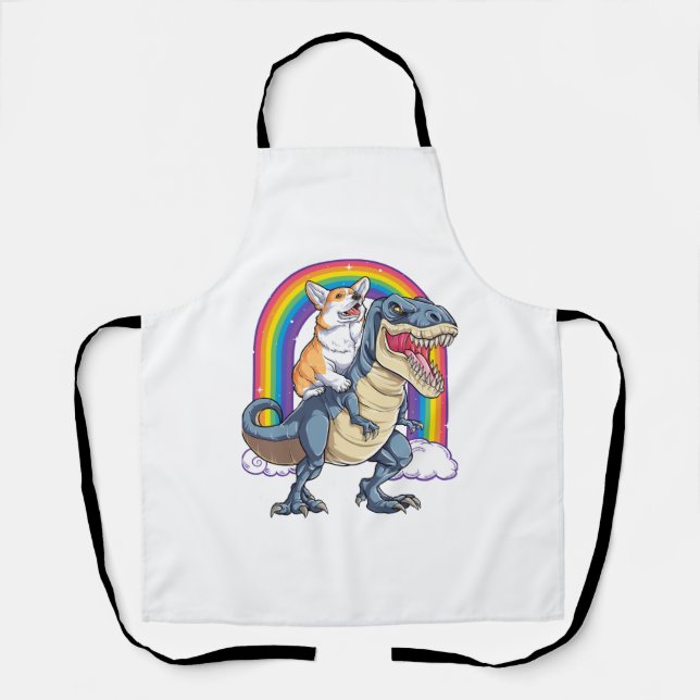 Corgi Riding Dinosaur T rex Shirt Funny Rainbow Do Schürze (Vorderseite)