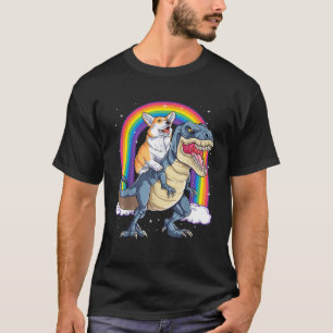 Corgi Riding Dinosaur T rex T-Shirt