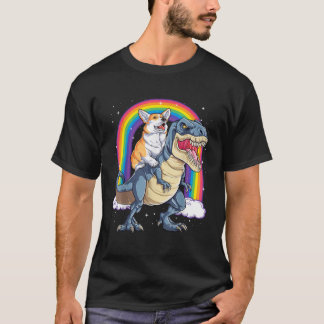 Corgi Riding Dinosaur T rex T-Shirt