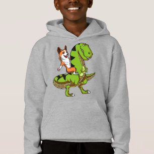 Corgi Riding T-Rex Dinosaur Funny Dog Hoodie