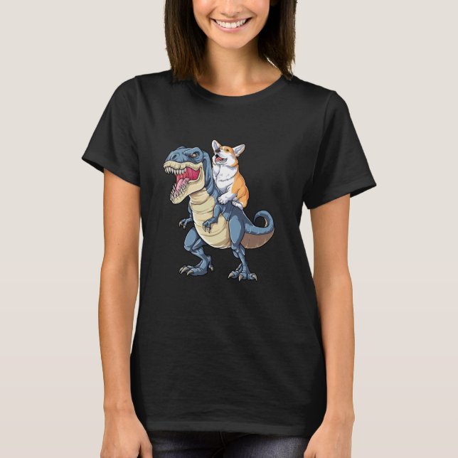 Corgi Riding T Rex Halloween Kostüm Dinosaur Boys T-Shirt (Vorderseite)